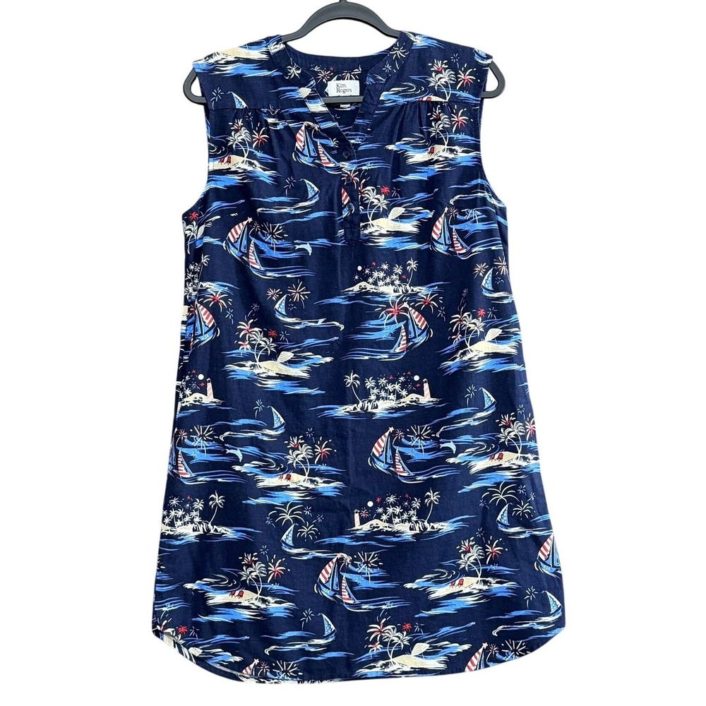 Kim Rogers Women Nautical Sailboat Linen Blend Dress PS Summer Coastal Patriotic